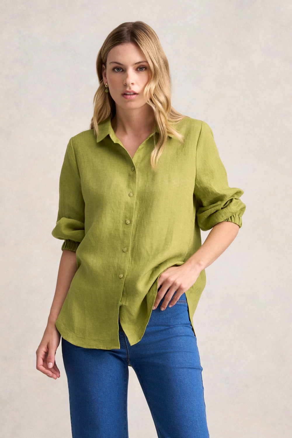 3/4 Sleeve Linen Shirt - Pear Cross Dye