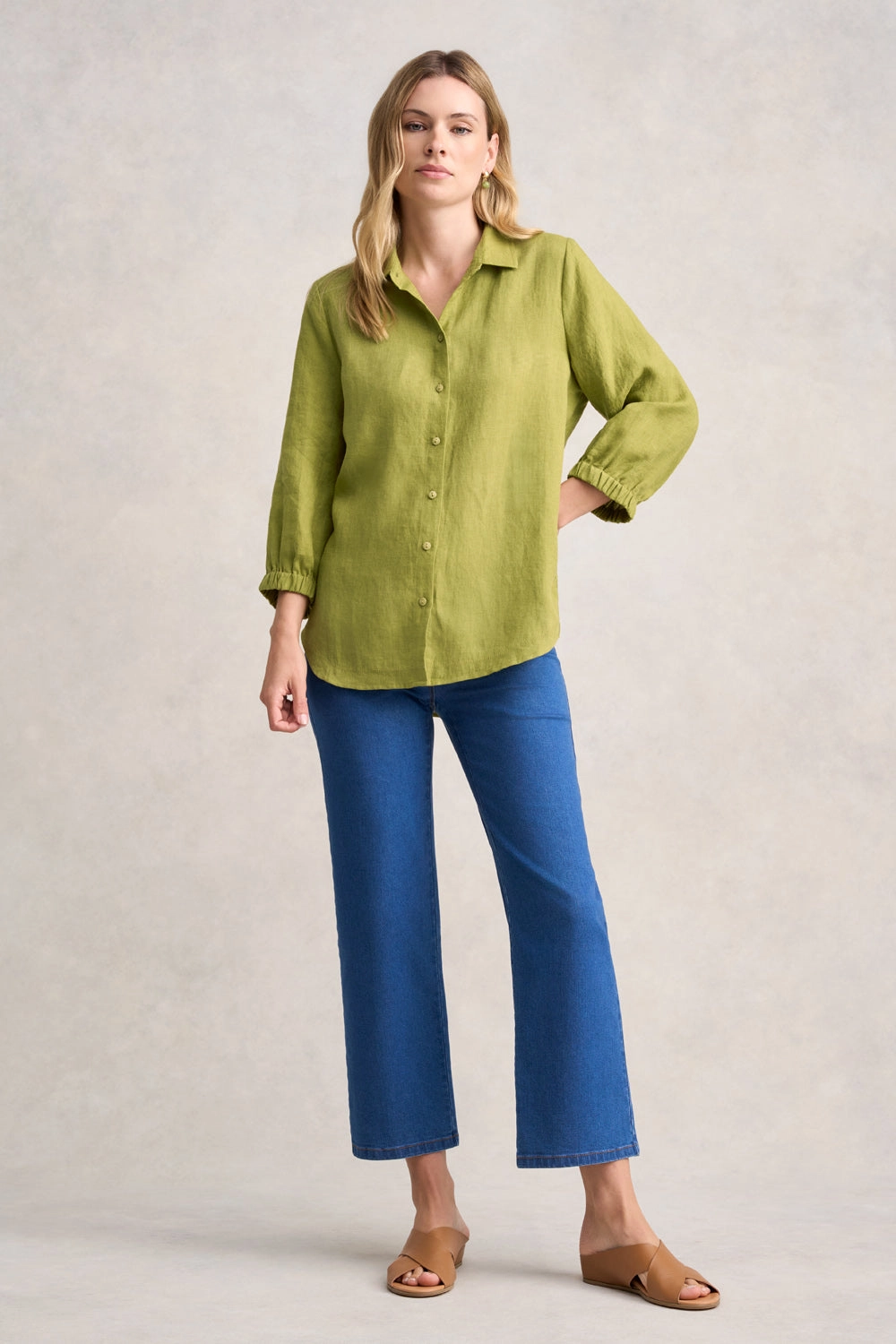 3/4 Sleeve Linen Shirt - Pear Cross Dye