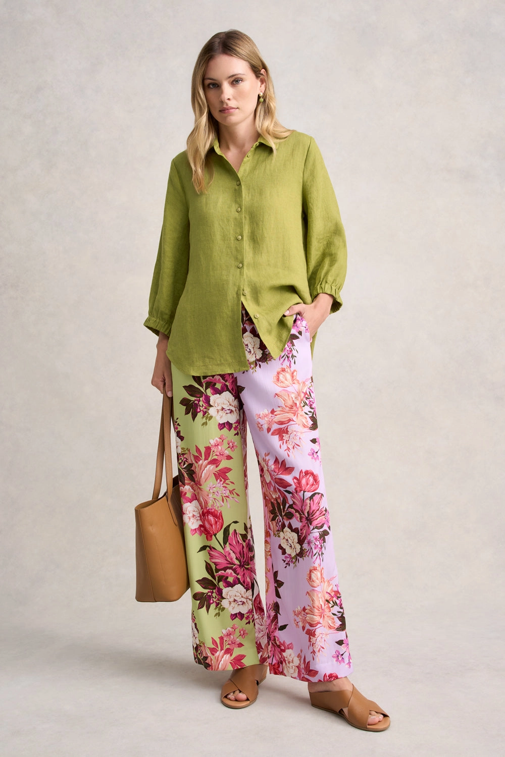 3/4 Sleeve Linen Shirt - Pear Cross Dye