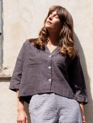 Ava Women's Linen Blouse | Grey Linen