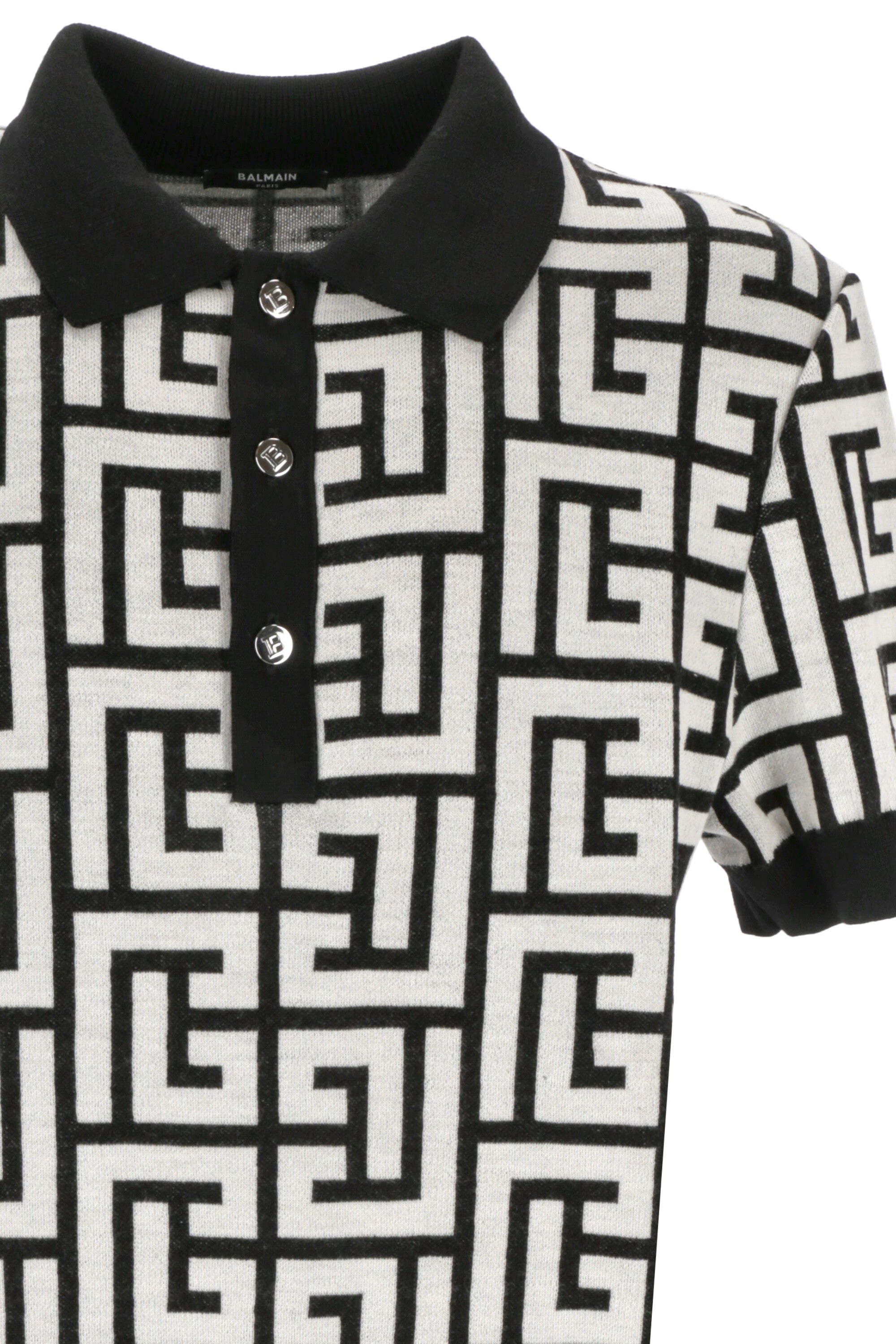 Balmain Short-Sleeved Maxi Monogram Knitted Polo Shirt