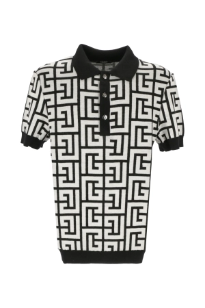 Balmain Short-Sleeved Maxi Monogram Knitted Polo Shirt