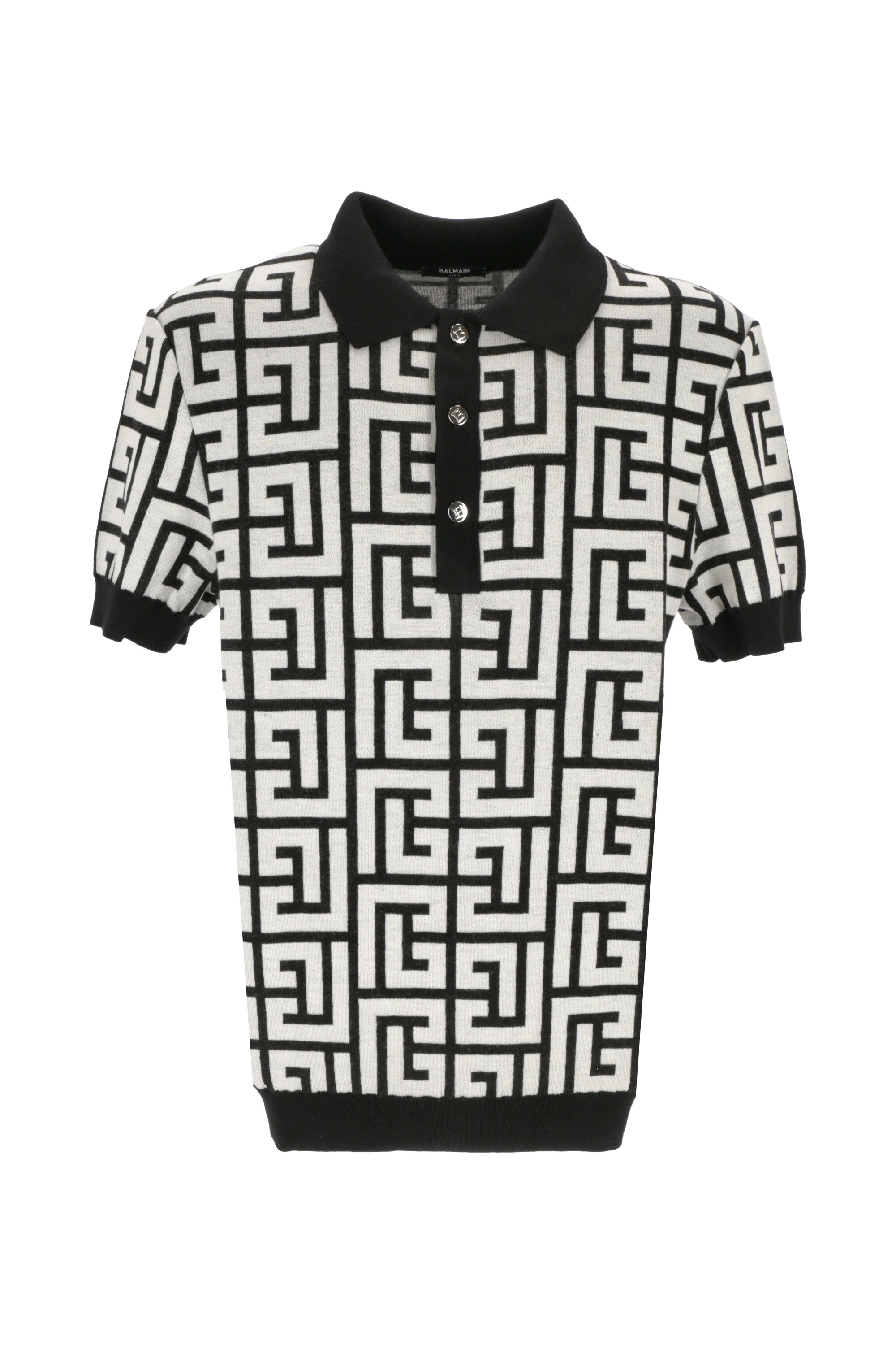 Balmain Short-Sleeved Maxi Monogram Knitted Polo Shirt