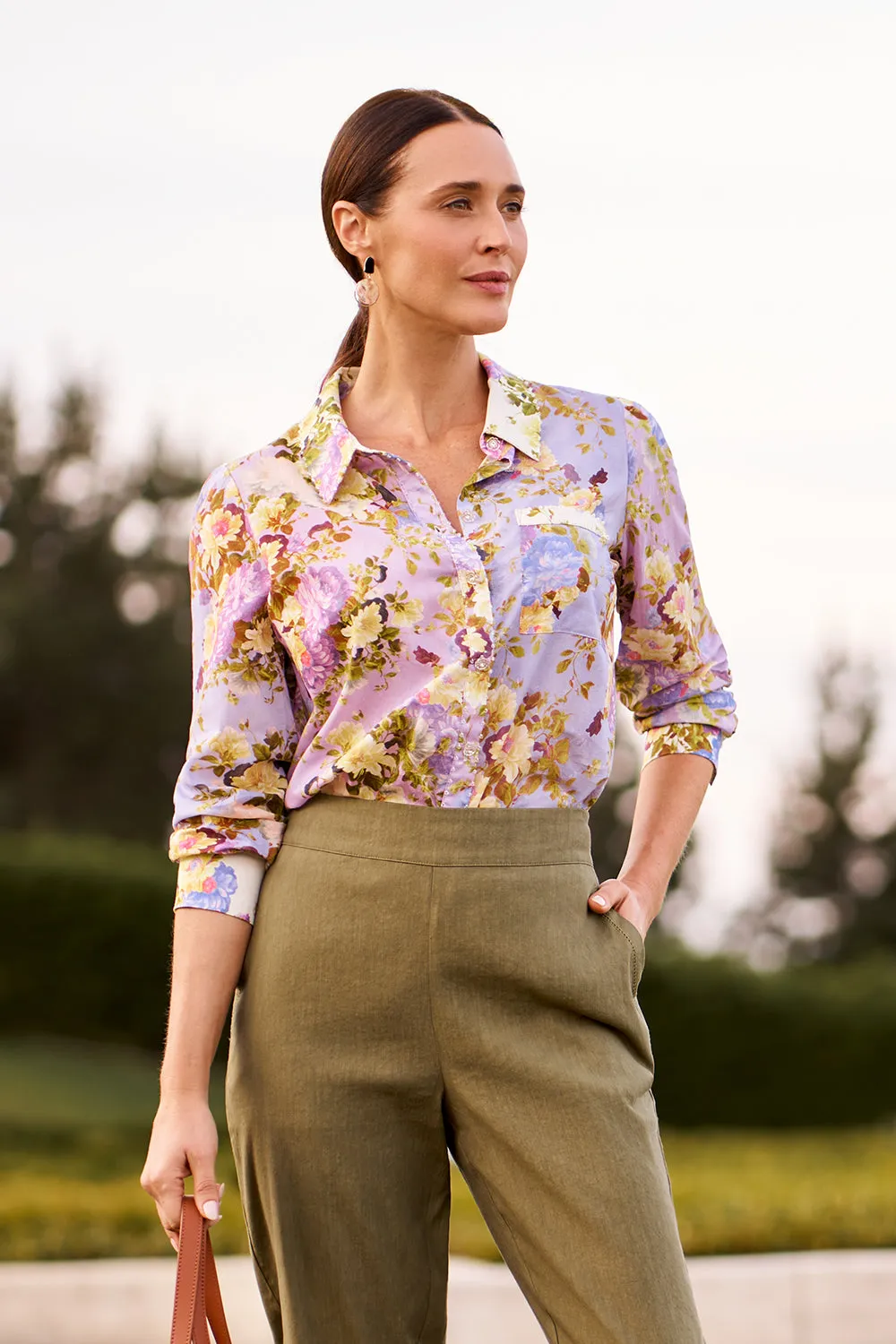 Beaded Mixed Print Shirt - Chantilly Mix