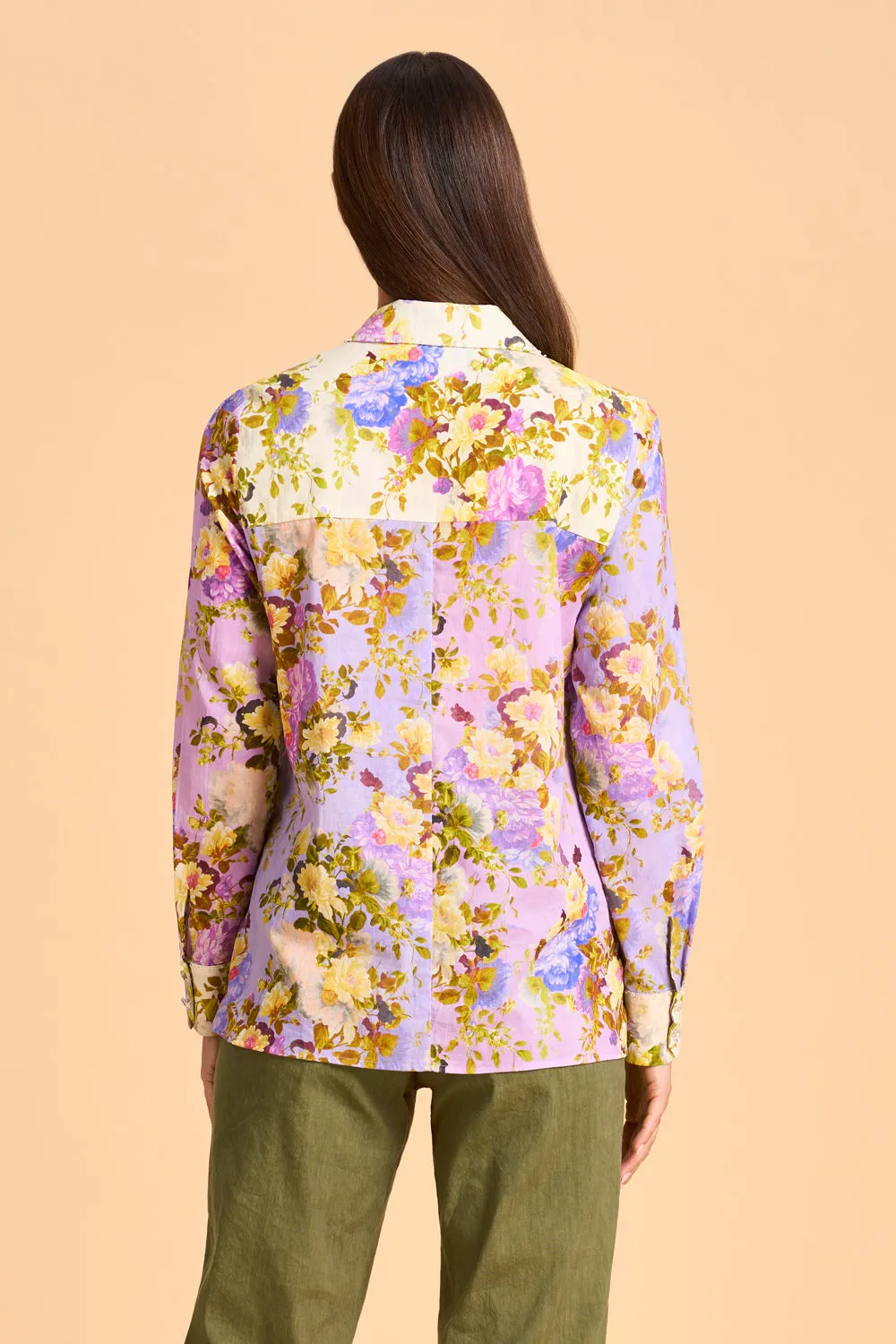 Beaded Mixed Print Shirt - Chantilly Mix