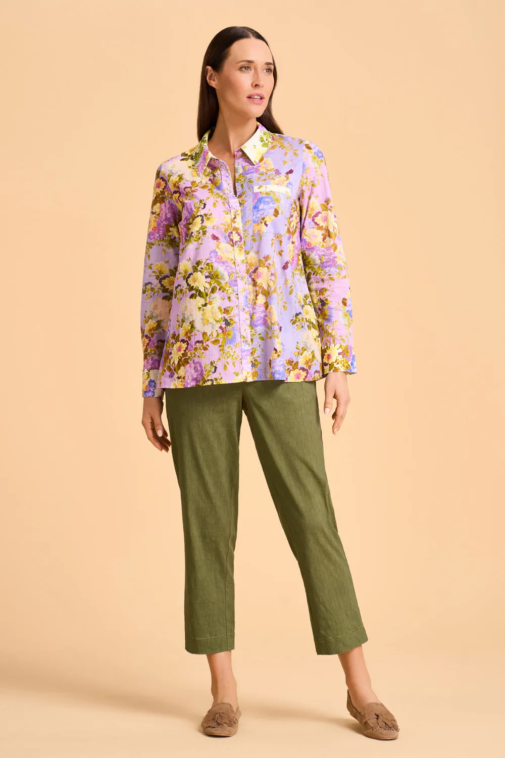 Beaded Mixed Print Shirt - Chantilly Mix
