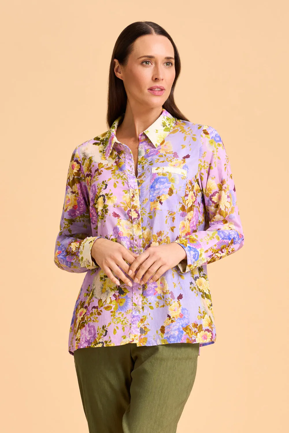 Beaded Mixed Print Shirt - Chantilly Mix