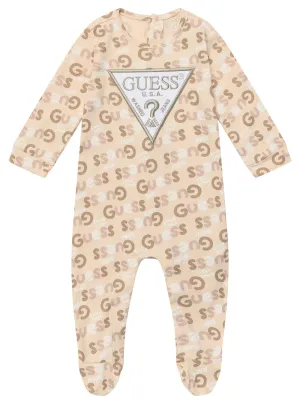 Beige Interlock Overall Onesie (0-12m)