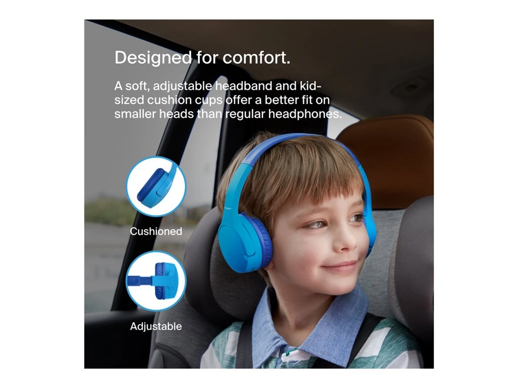 Belkin SoundForm Mini - Headphones with mic - on-ear - Bluetooth - wireless, wired - 3.5 mm jack - blue AUD002BTBLV3