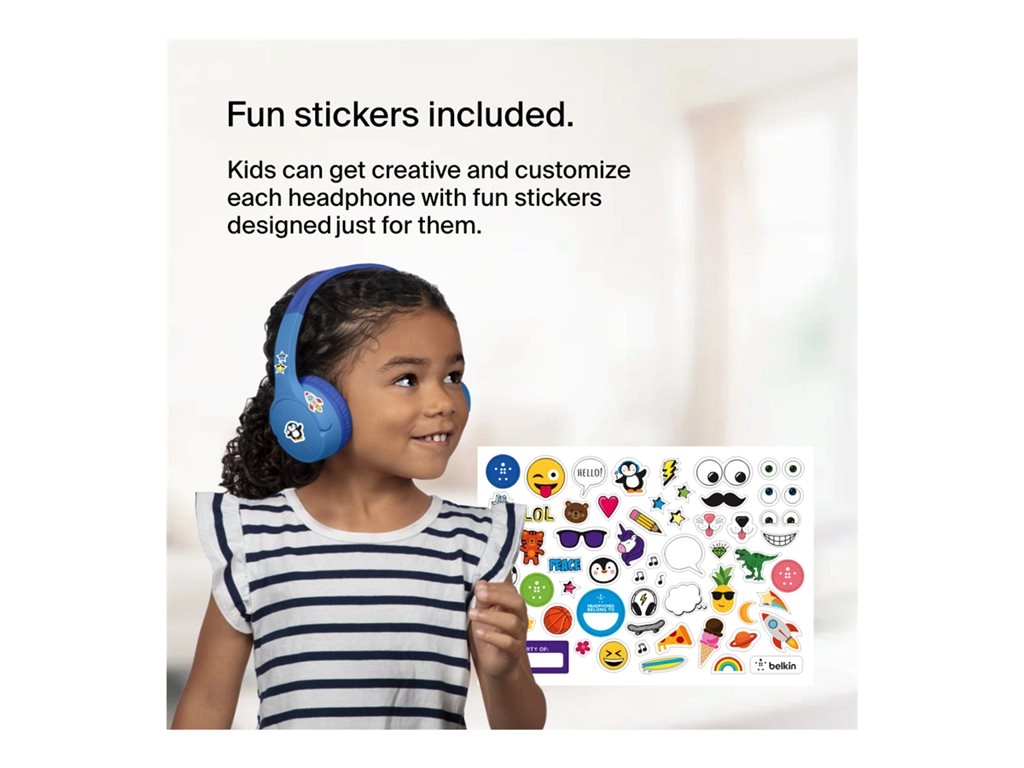 Belkin SoundForm Mini - Headphones with mic - on-ear - Bluetooth - wireless, wired - 3.5 mm jack - blue AUD002BTBLV3