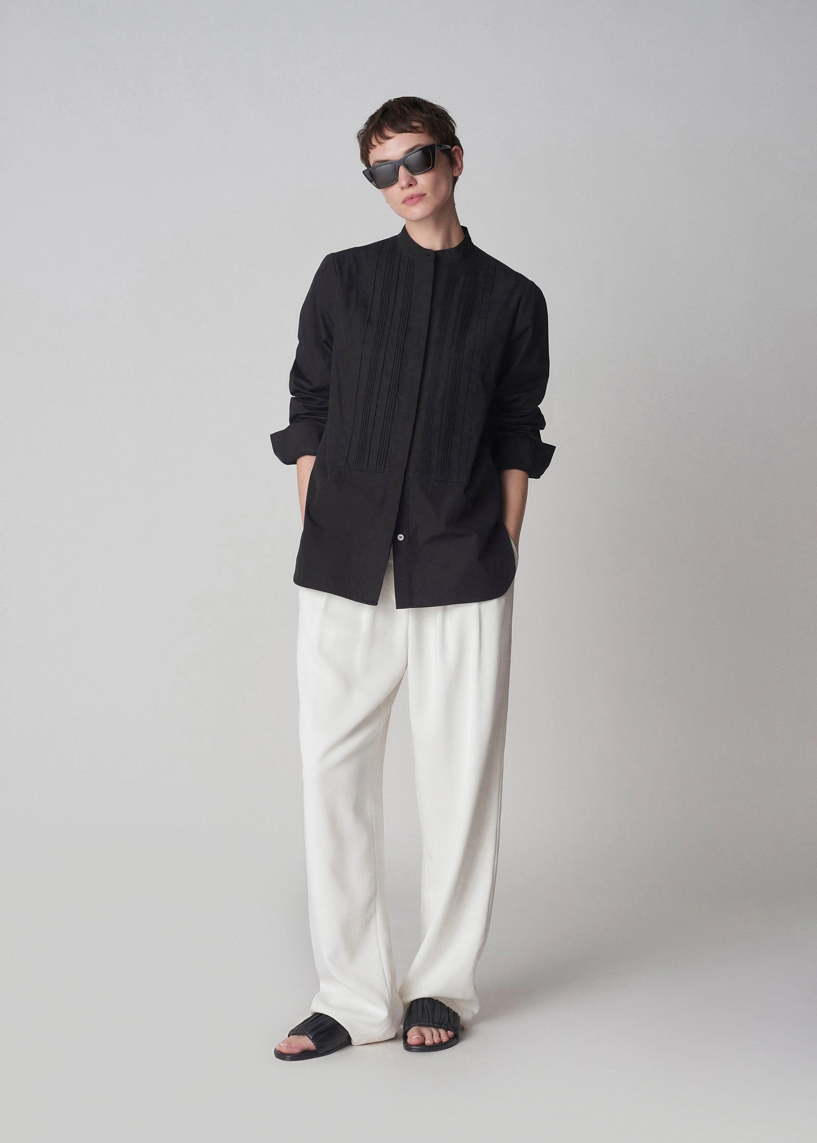 Bib Front Tuxedo Shirt in Cotton - Black