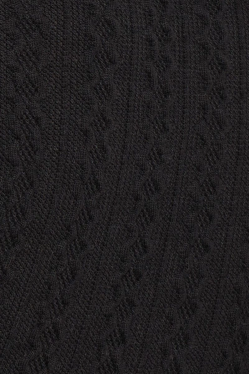 Black Button Front Polo Top