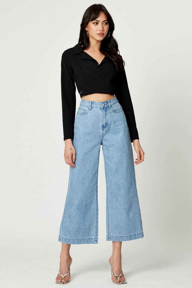 Black Button Front Top