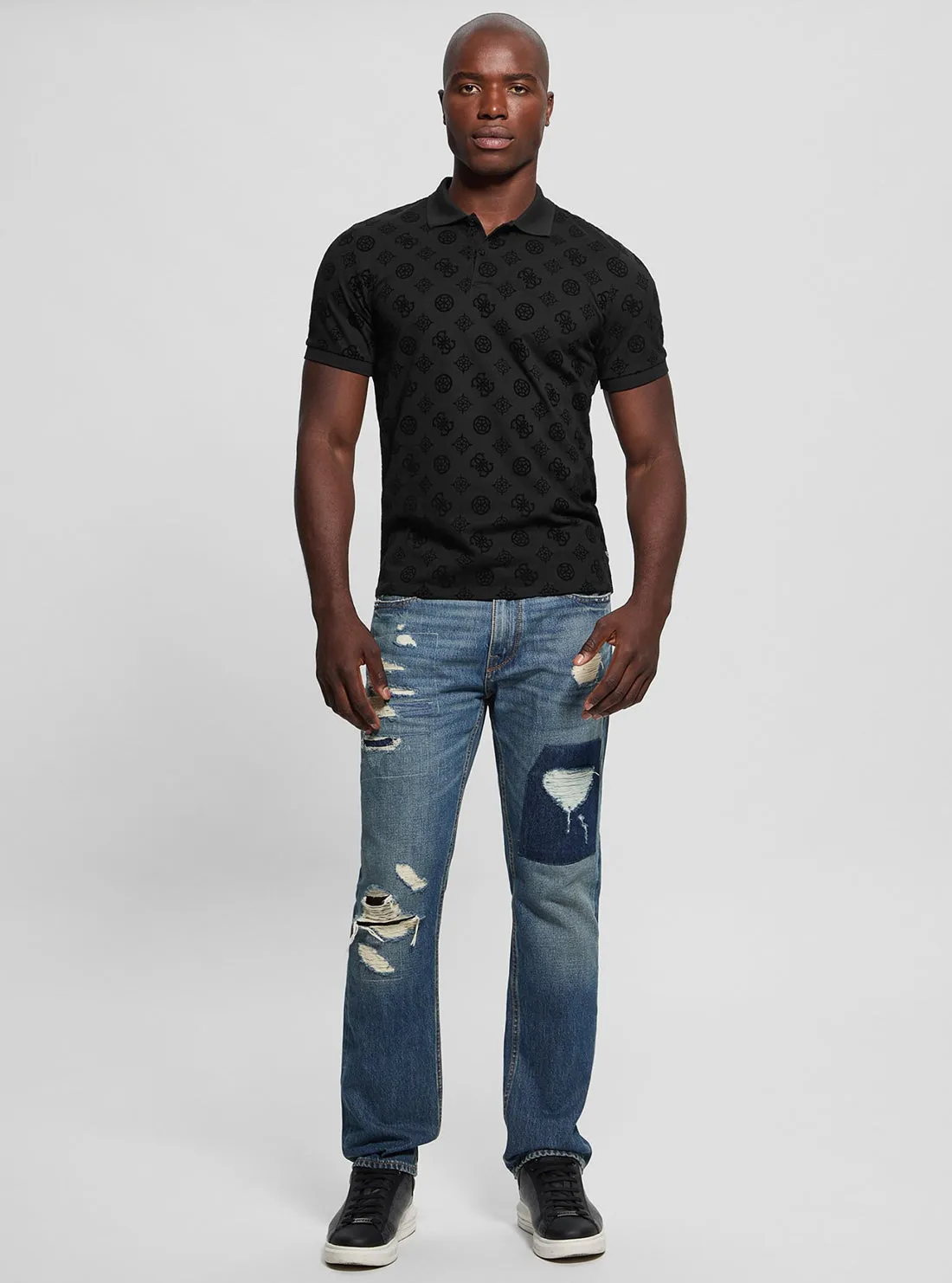 Black Flocked Polo T-Shirt