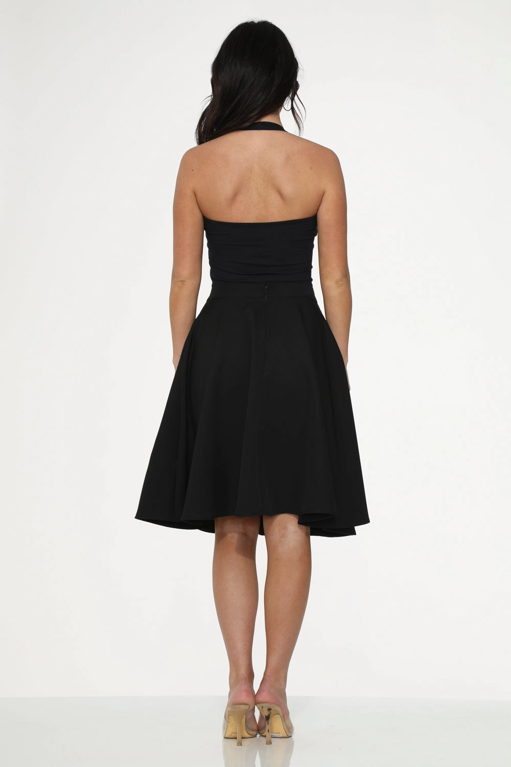 Black Hot Pink Embroidered Poodle Swing Skirt