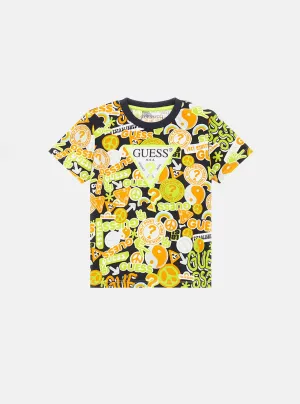 Black Neon Peace Print Logo T-Shirt (2-7)