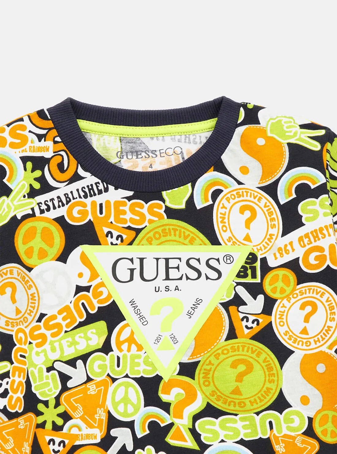 Black Neon Peace Print Logo T-Shirt (2-7)
