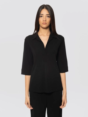 Black Stretch Jersey Blouse