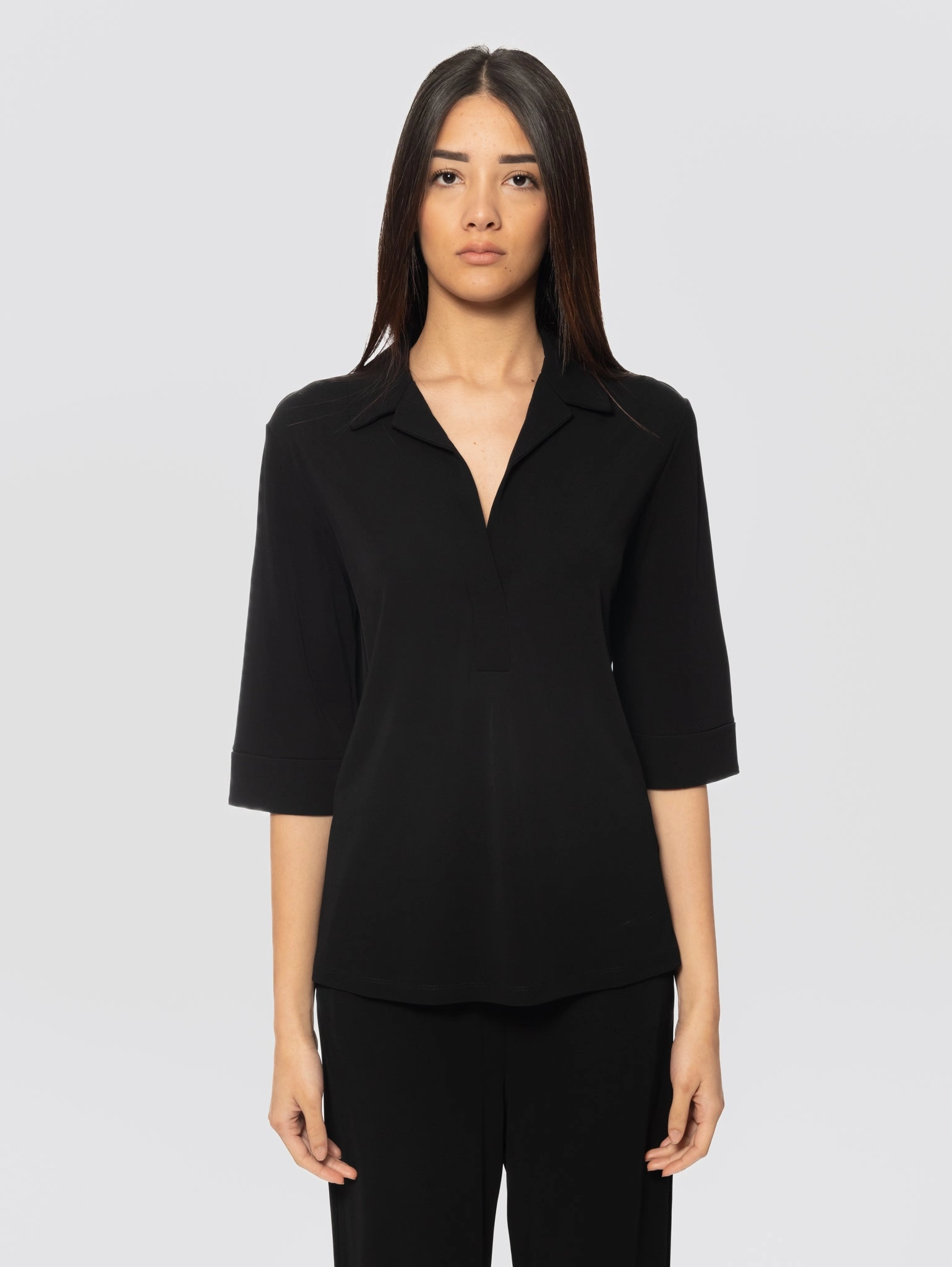 Black Stretch Jersey Blouse