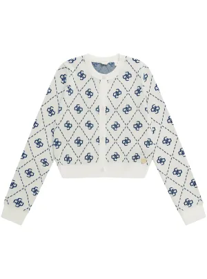 Blue White Long Sleeve Knit Cardigan (7-16)