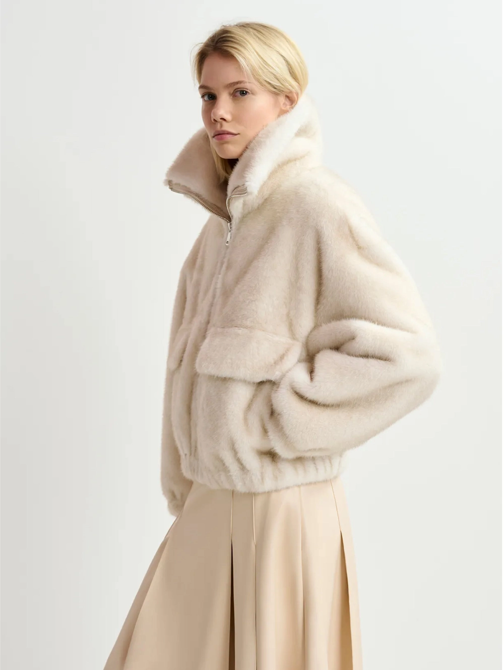 Bomber in Eco Fur White