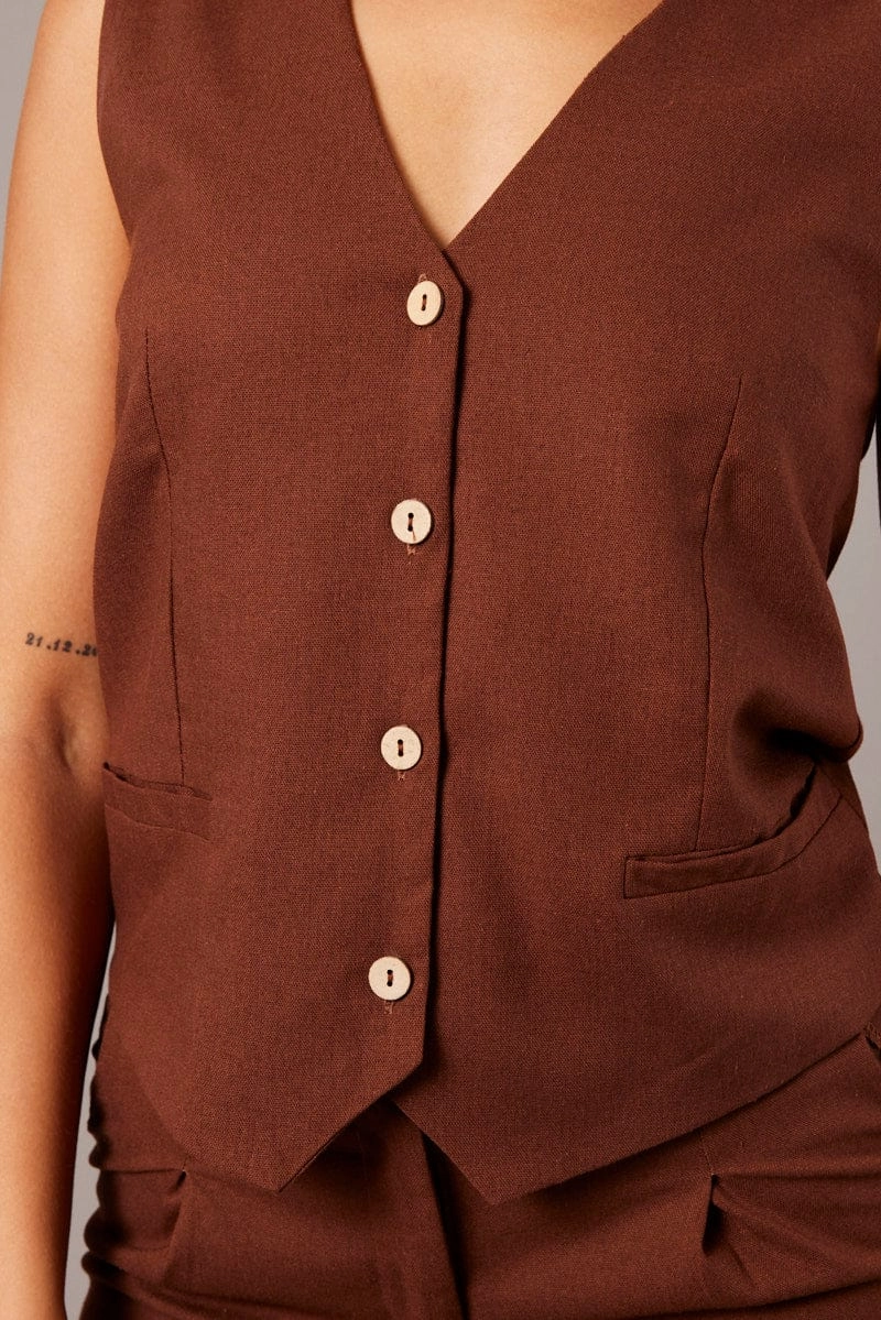Brown Vest Sleeveless