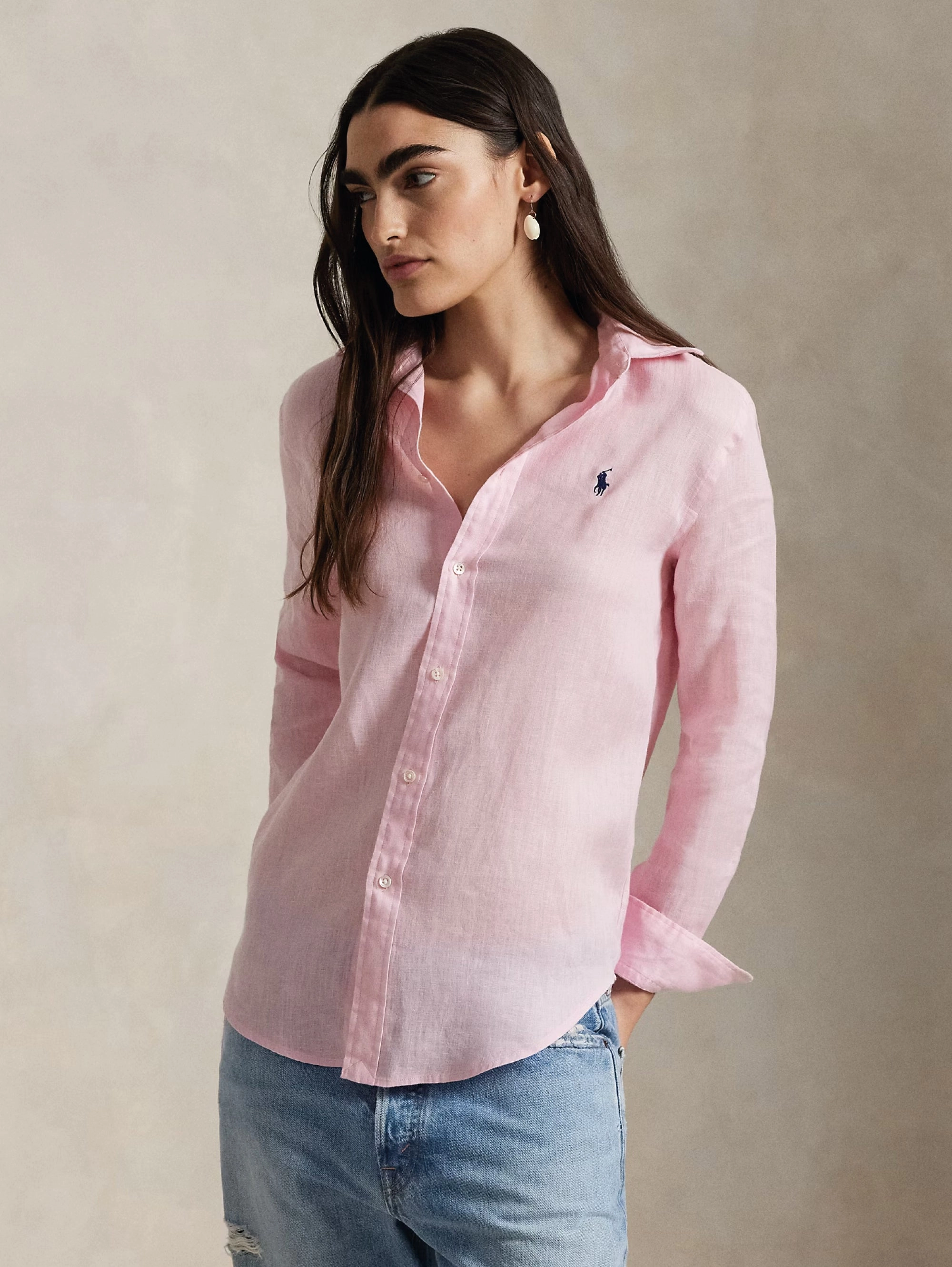 Camicia Classic Fit in Lino Rosa