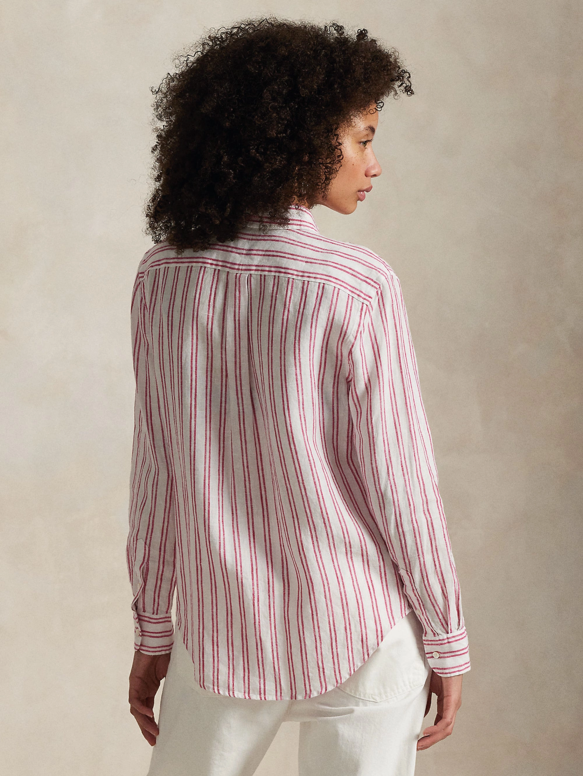 Classic Fit Striped Linen Shirt White/Red