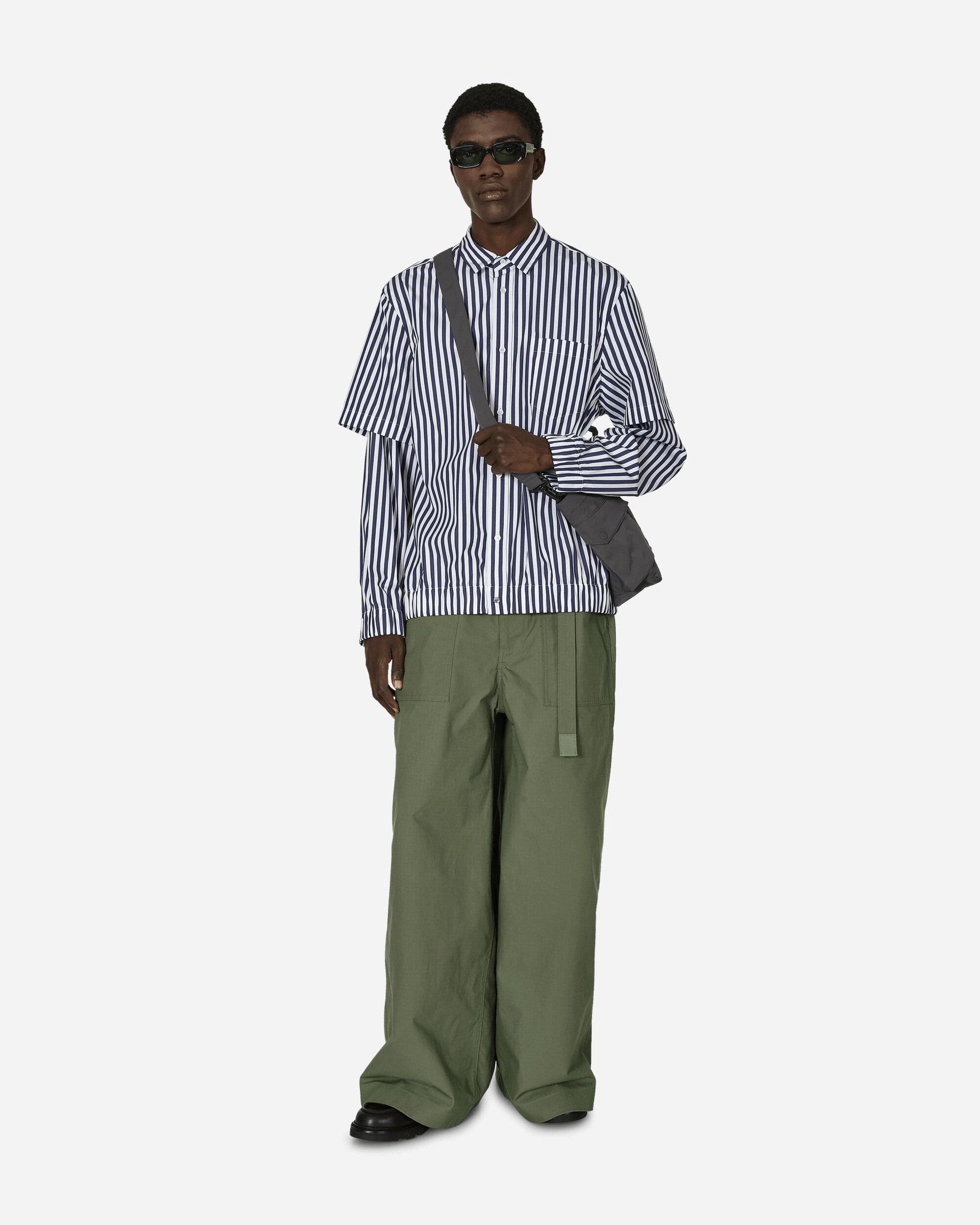 Cotton Poplin Shirt Navy Stripe