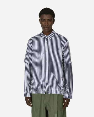 Cotton Poplin Shirt Navy Stripe