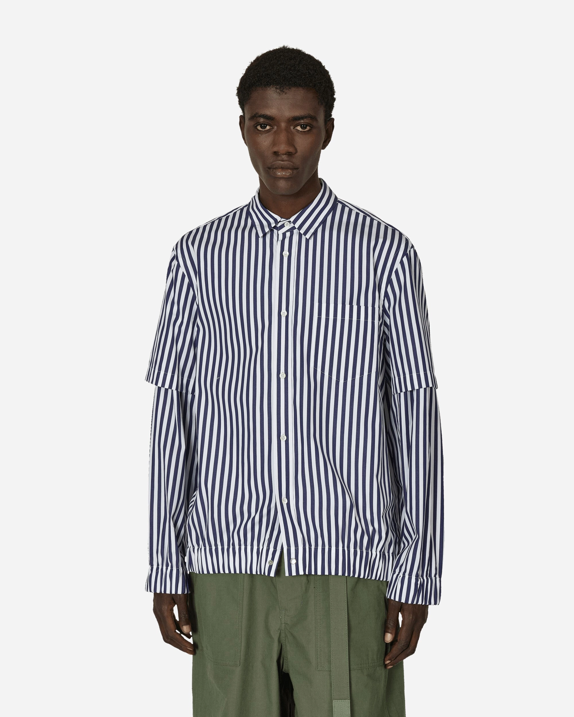 Cotton Poplin Shirt Navy Stripe