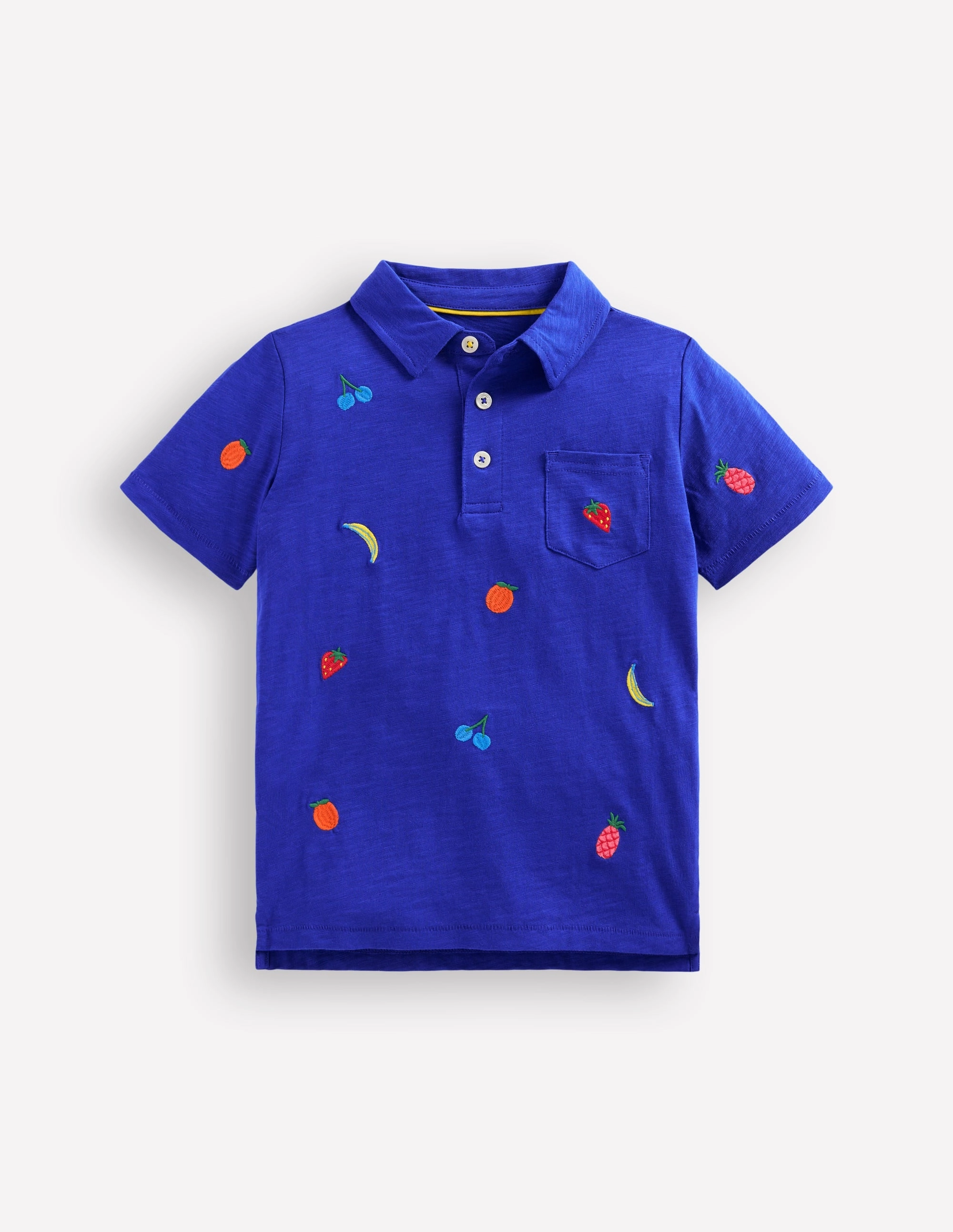 Embroidered Slub Polo Shirt-Fruit Embroidery