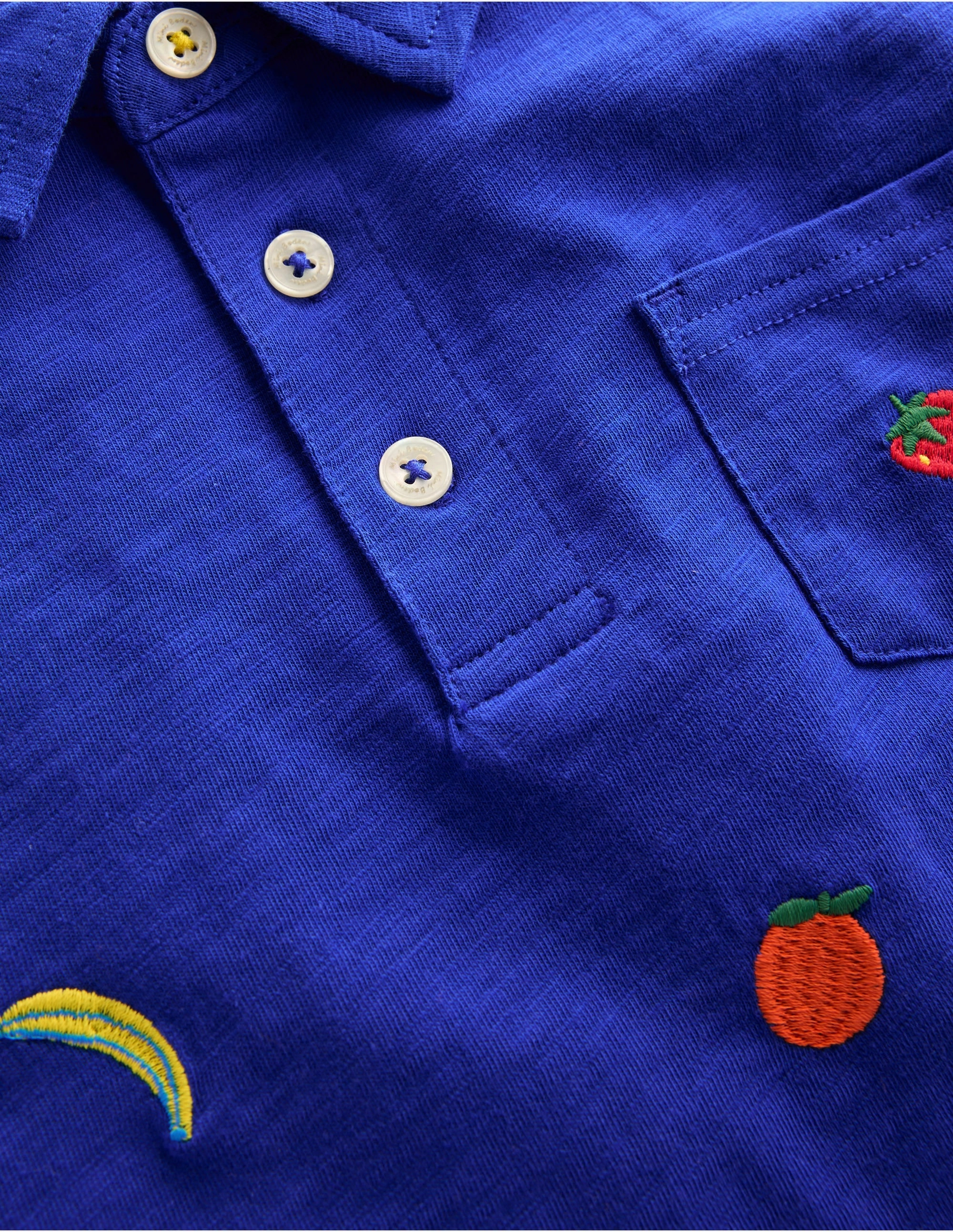 Embroidered Slub Polo Shirt-Fruit Embroidery