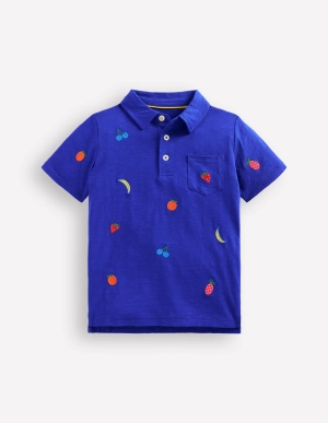 Embroidered Slub Polo Shirt-Fruit Embroidery