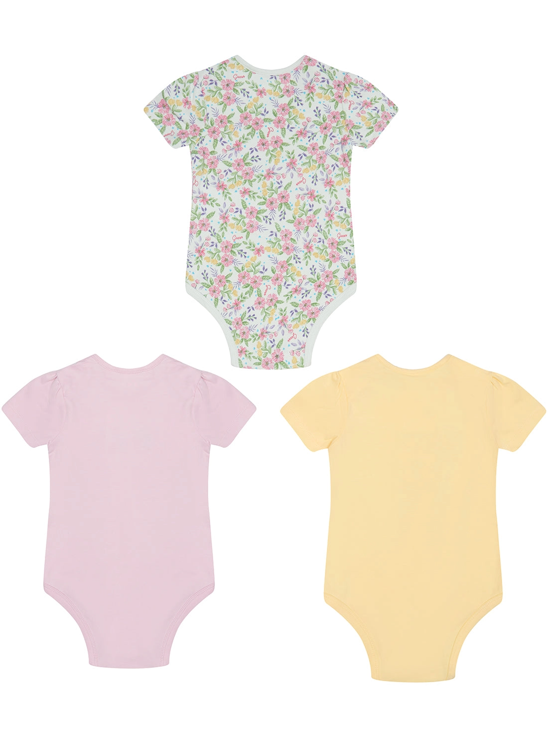 Floral Pink Yellow 3 Piece Onesie Set (0-12M)
