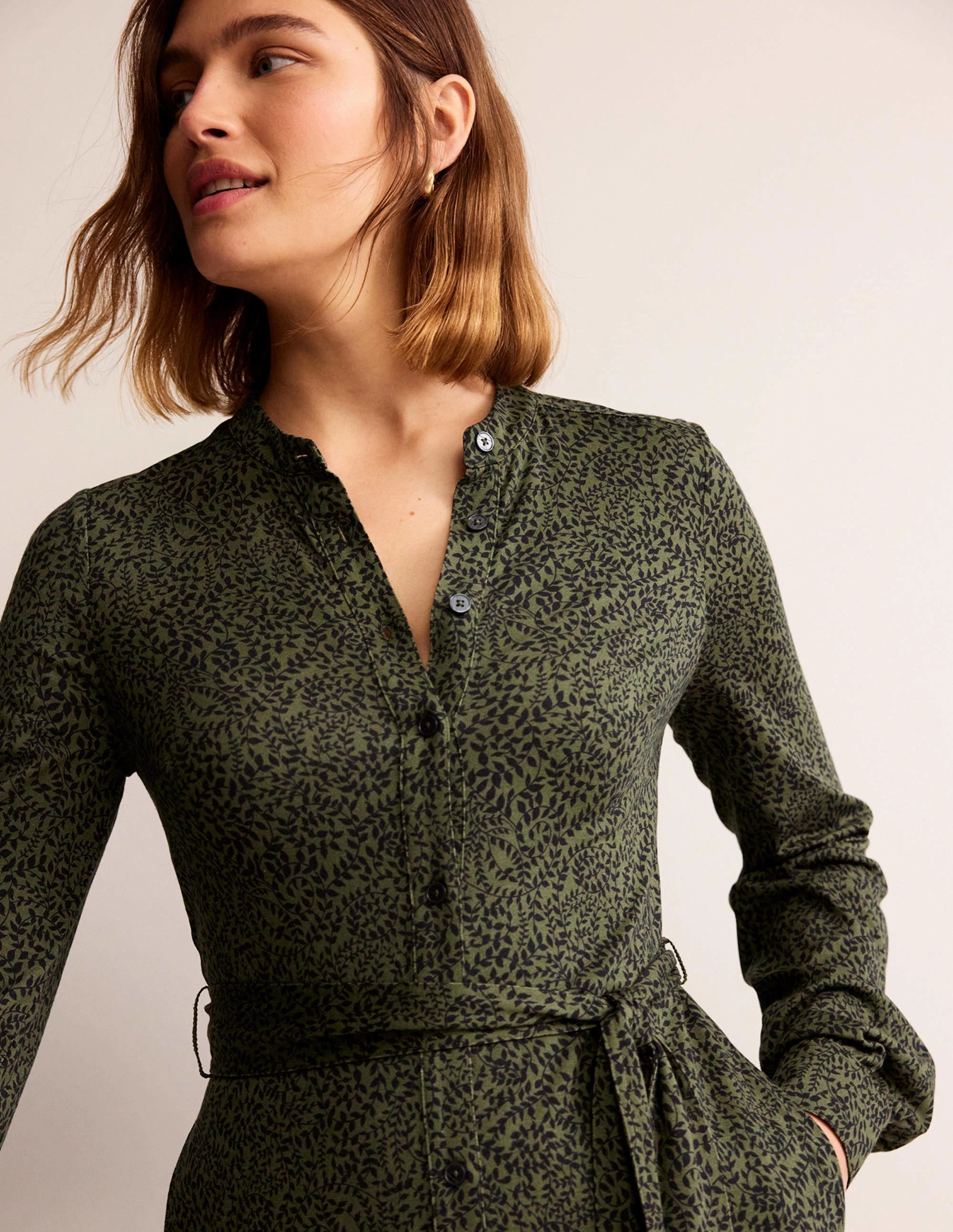 Julia Jersey Shirt Dress-Spruce, Pome Sprig