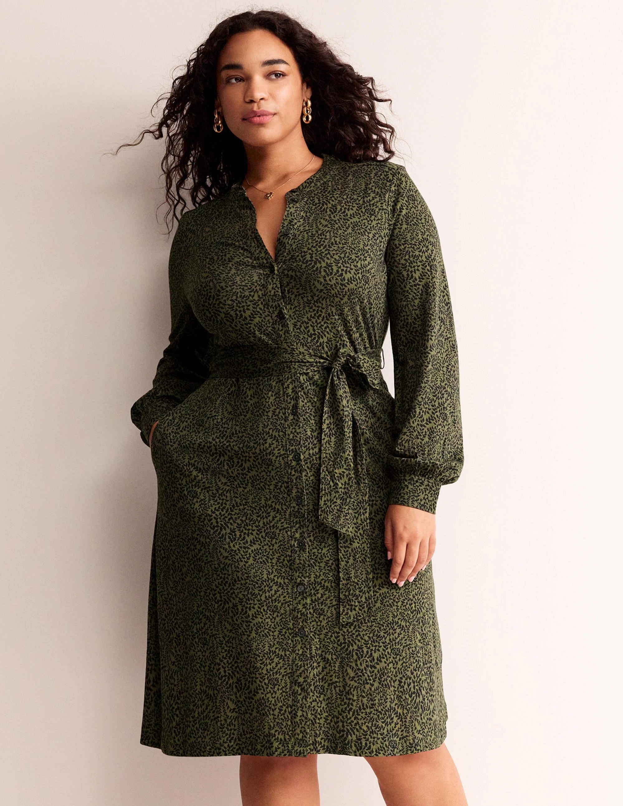 Julia Jersey Shirt Dress-Spruce, Pome Sprig