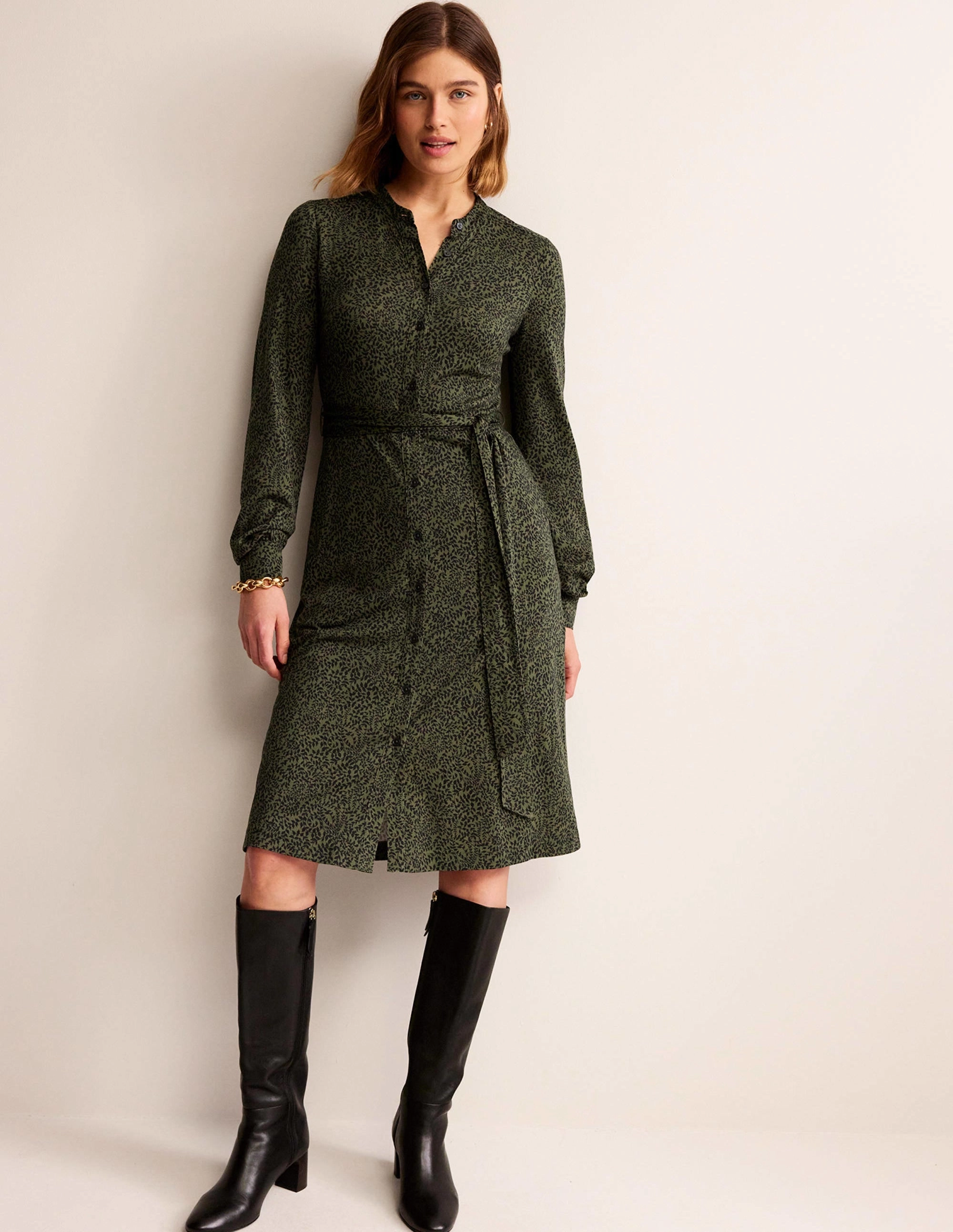 Julia Jersey Shirt Dress-Spruce, Pome Sprig