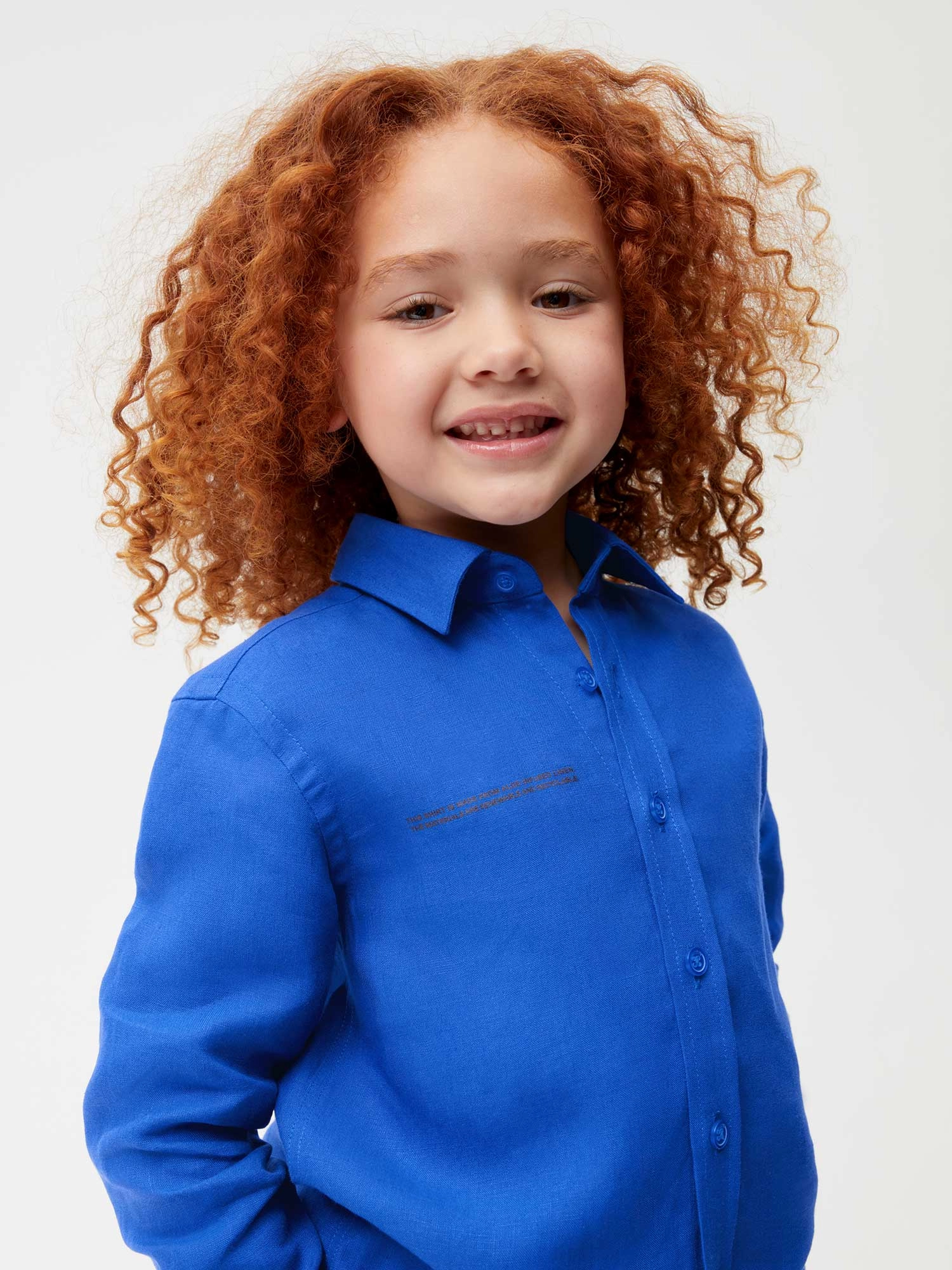 Kids Aloe Linen Long Sleeve Shirt—cobalt blue