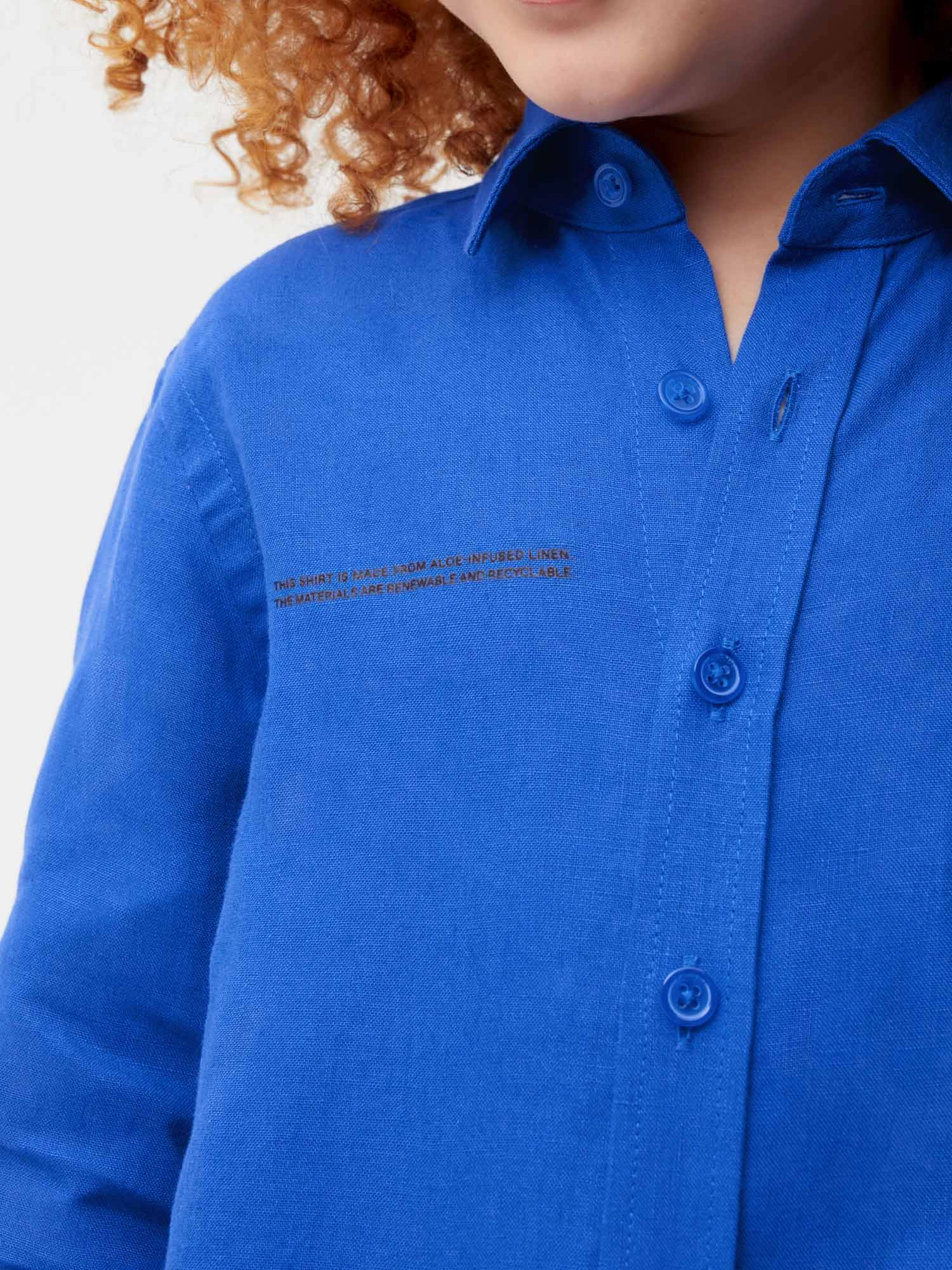 Kids Aloe Linen Long Sleeve Shirt—cobalt blue