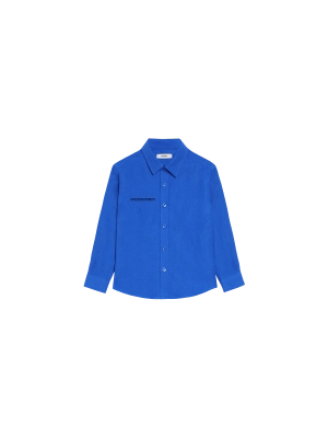 Kids Aloe Linen Long Sleeve Shirt—cobalt blue