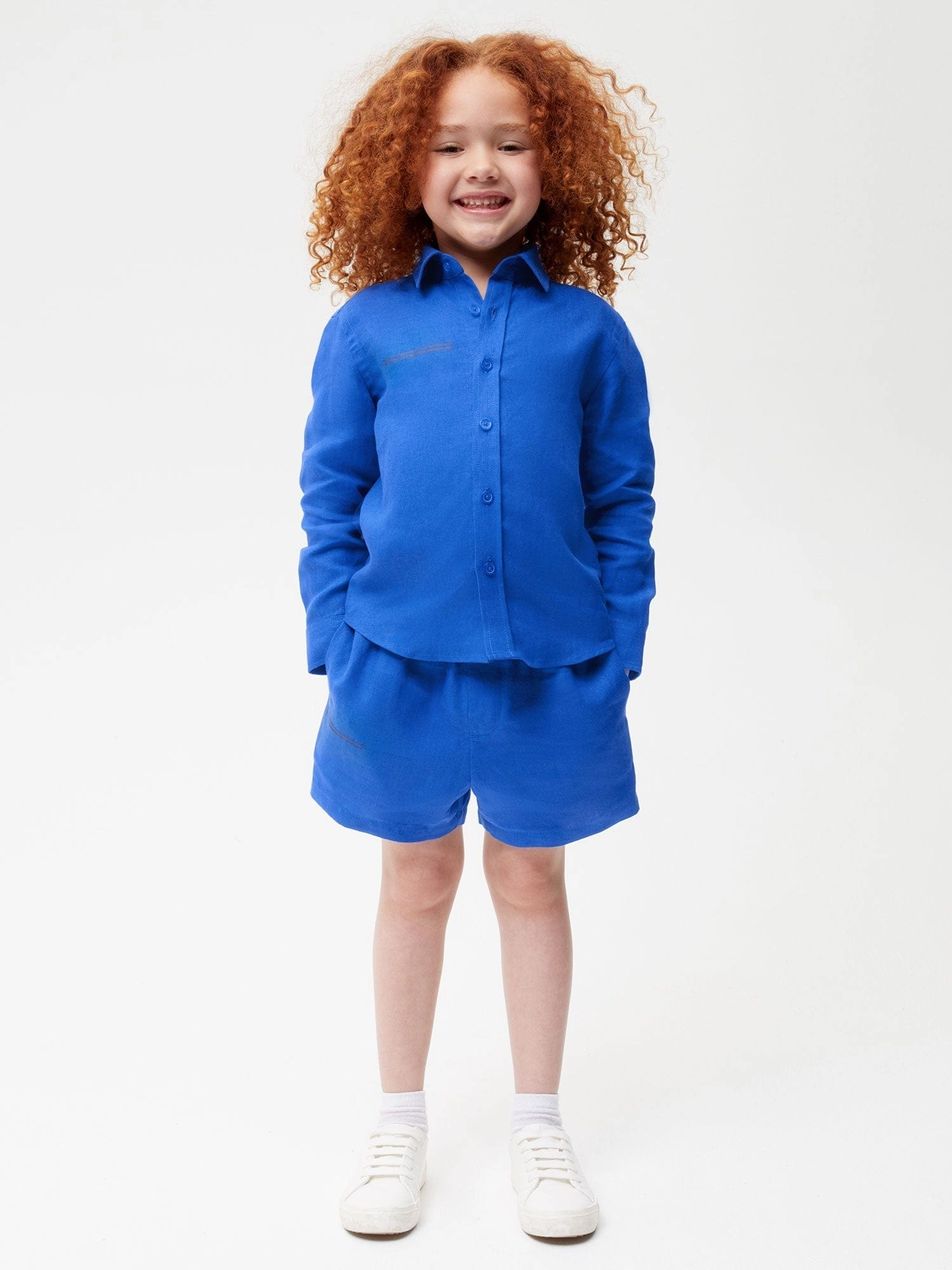 Kids Aloe Linen Long Sleeve Shirt—cobalt blue
