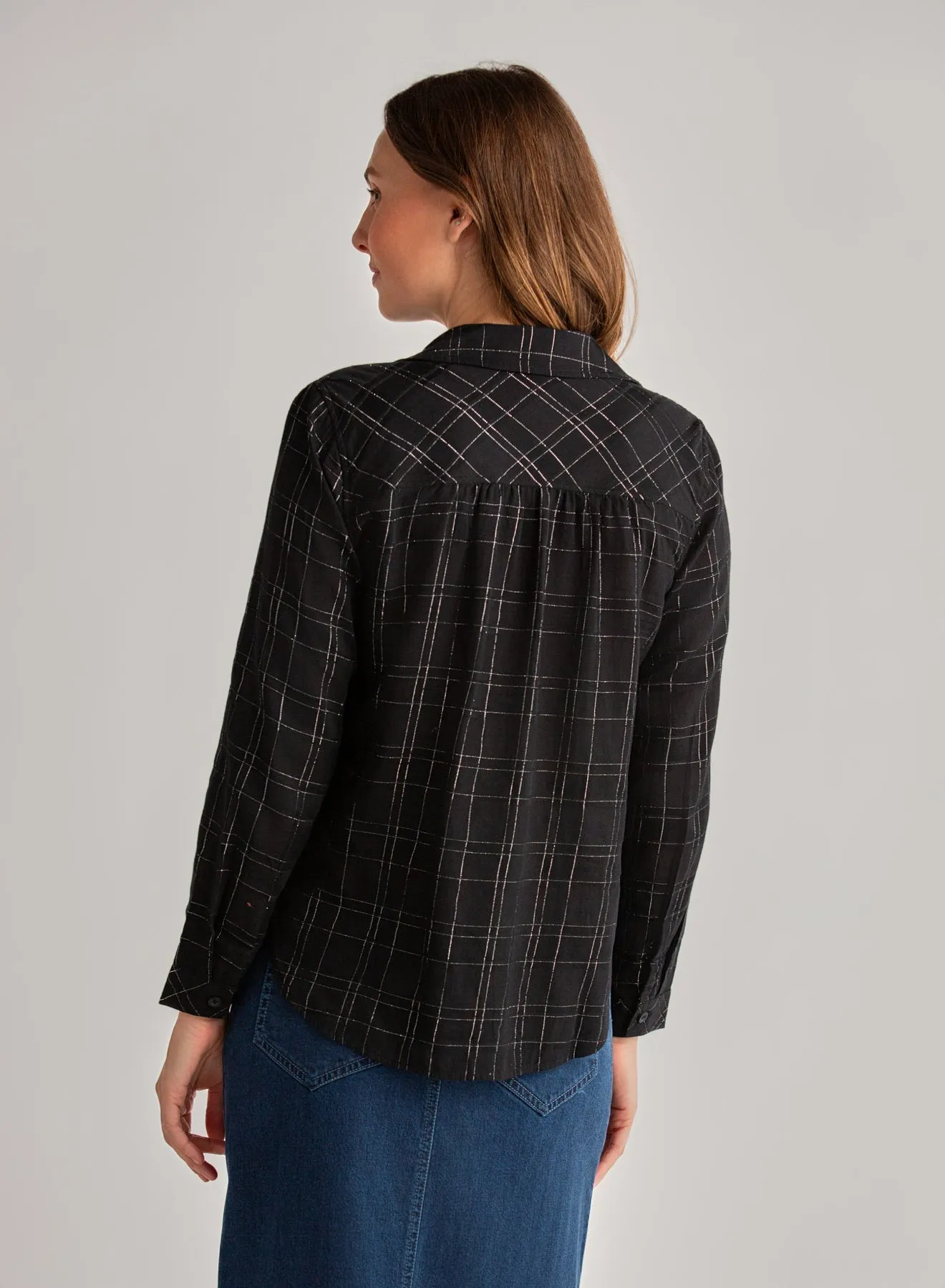Long Sleeve Button Down - Black Lurex