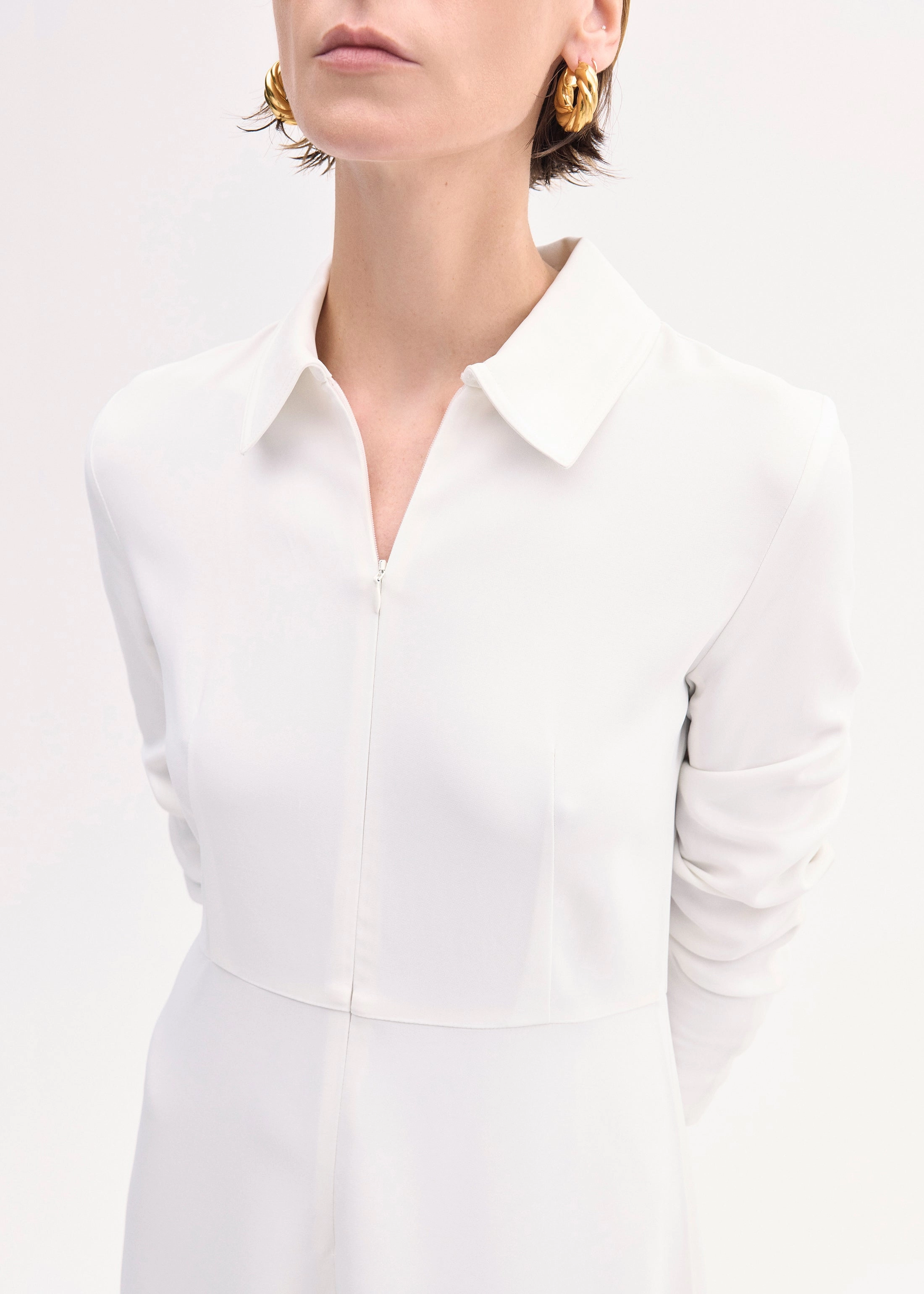 Long Sleeve Shirt Dress  in Crepe - Ivory