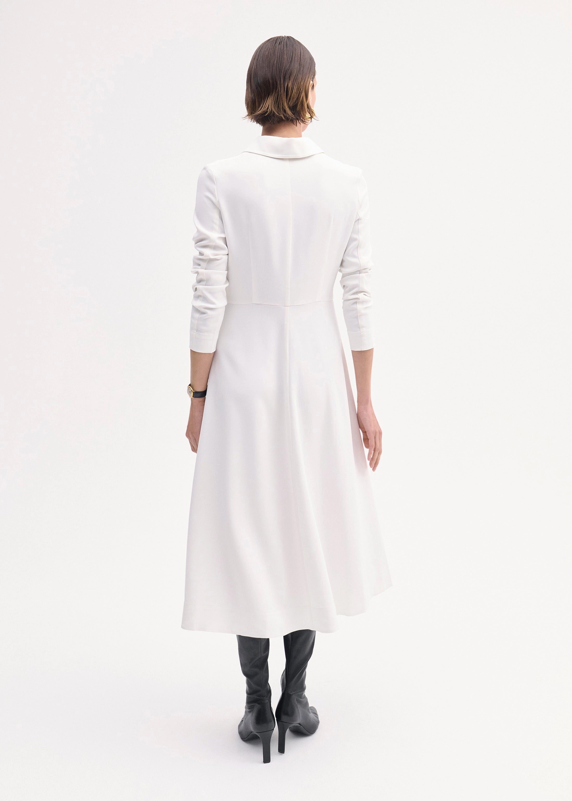Long Sleeve Shirt Dress  in Crepe - Ivory