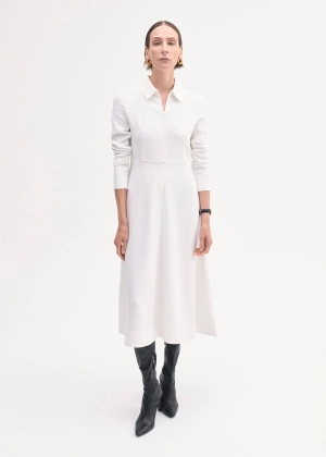 Long Sleeve Shirt Dress  in Crepe - Ivory