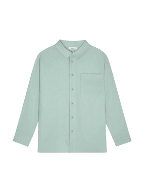 Mens DNA Aloe Linen Collared Long Sleeve Shirt—eucalyptus blue
