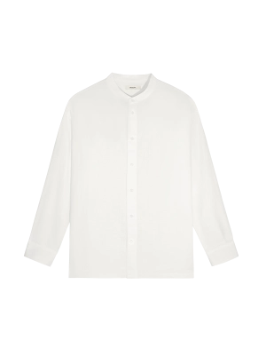 Mens DNA Aloe Linen Mandarin Collar Long Sleeve Shirt—off-white