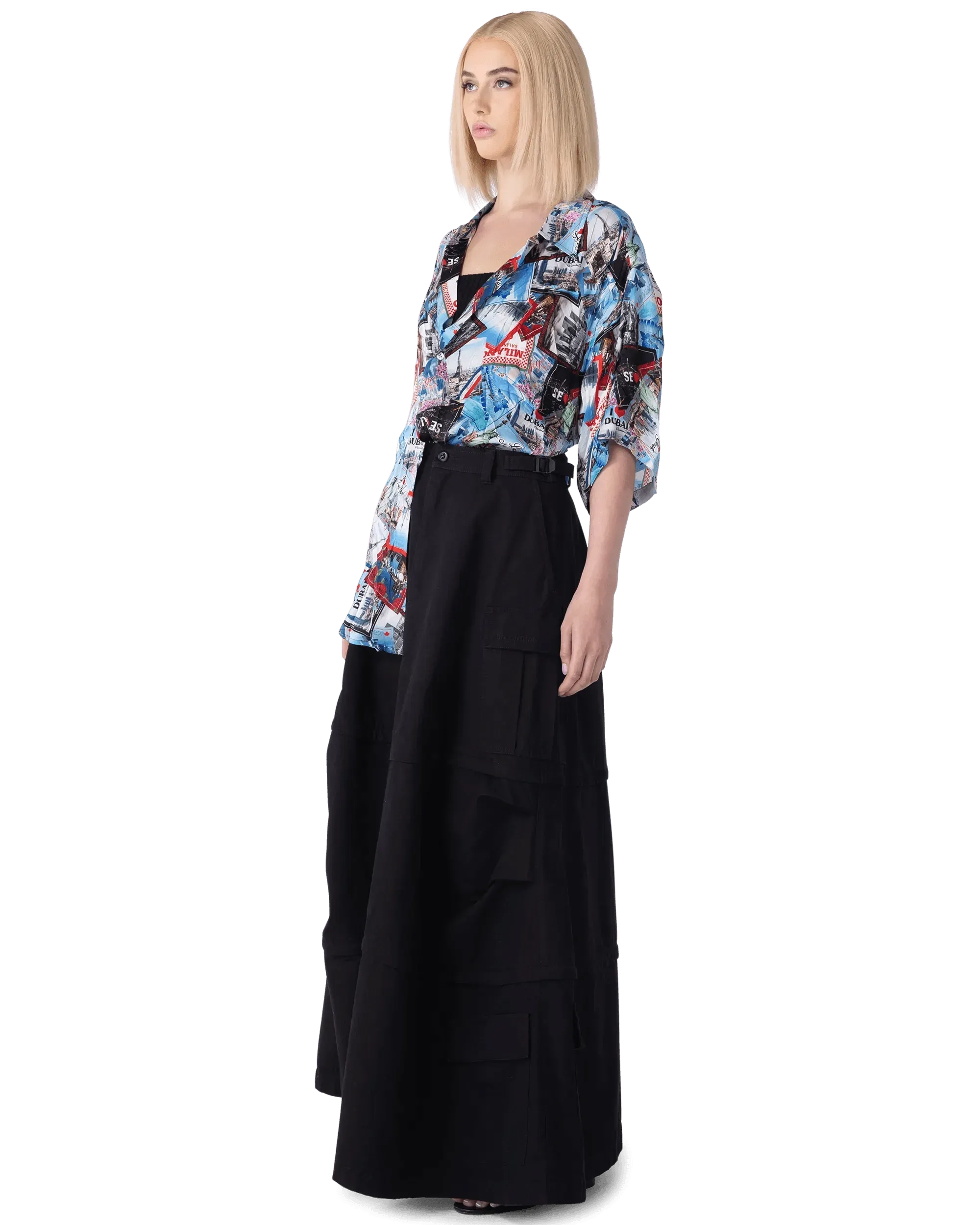 Mix Scarves Silk Short Sleeve Shirt