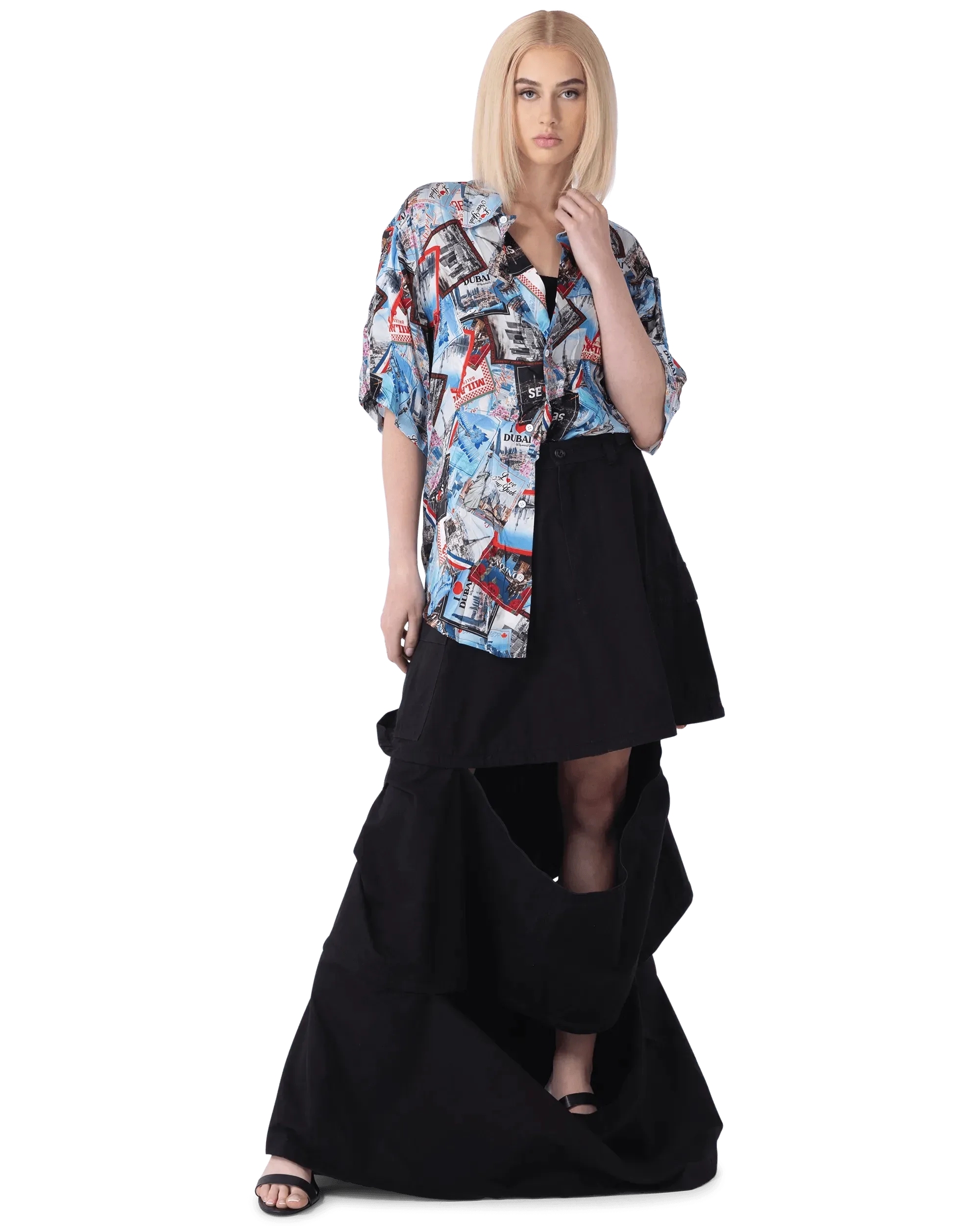 Mix Scarves Silk Short Sleeve Shirt